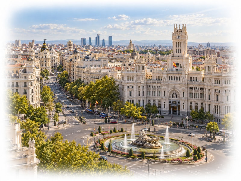 Plaza de Cibeles, Palacio de Cibeles and the Madrid skyline