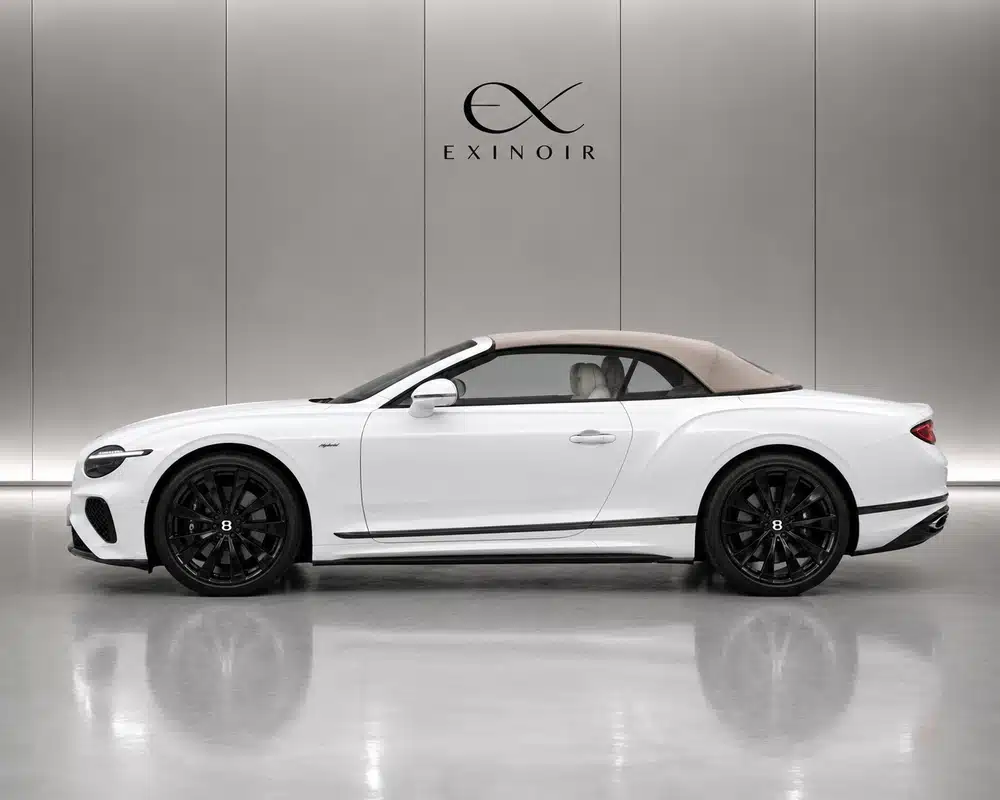 White Bentley Continental GTC Hybrid side view – elegant luxury convertible rental in Europe