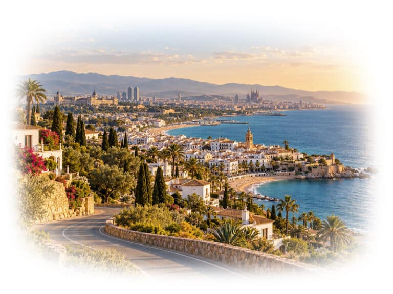 Mediterranean road above a Spanish coastal town representing luxury travel across Spain